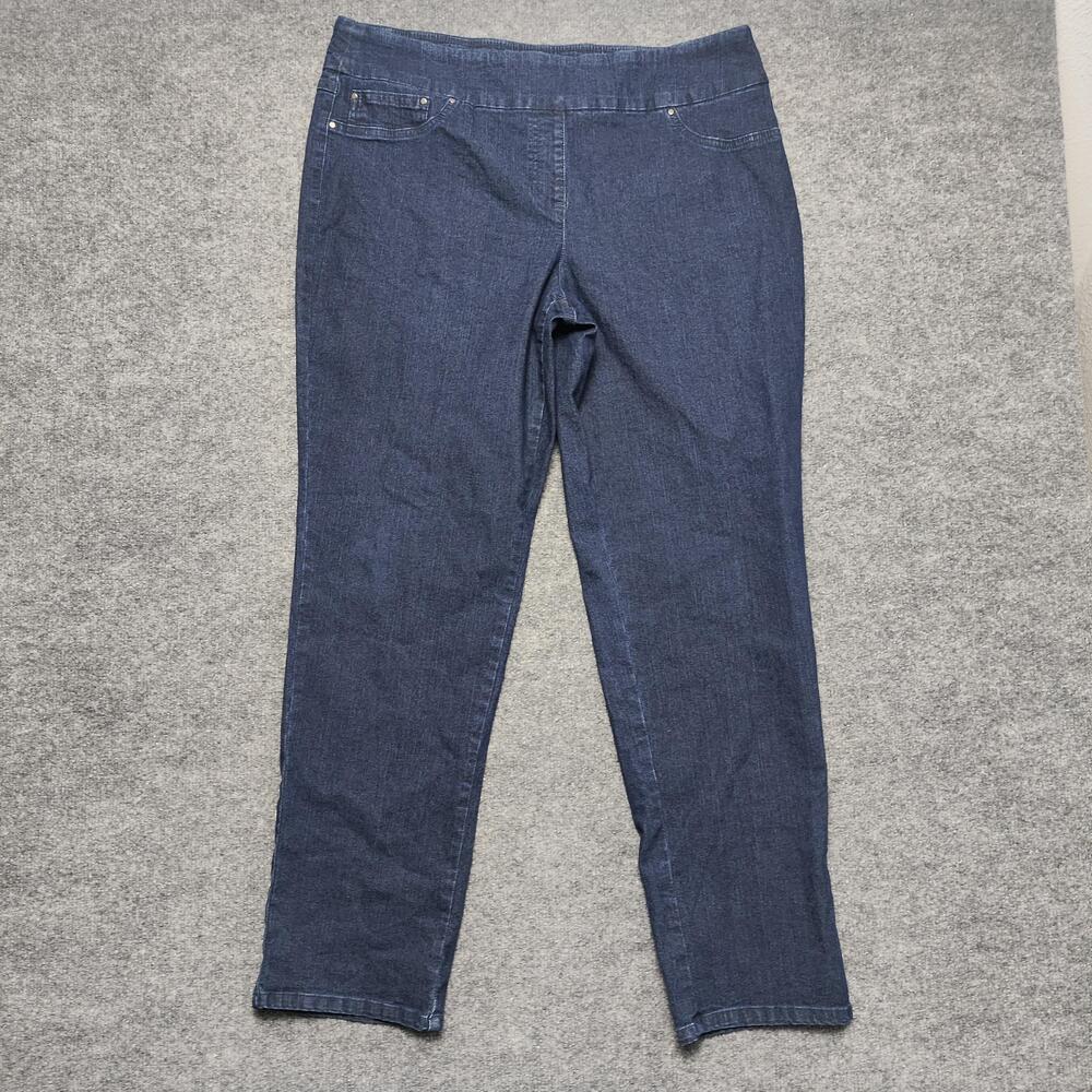 Ruby Rd. Jeans Womens 16 Dark Wash Blue Mid Rise Straight Elastic Waist Denim